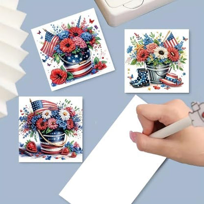 6Pcs Greeting Card DIY Diamond Art Painting Greeting Cards Special Shaped Holiday Blessing Folding Card Kit with Envelopes Arts Crafts for Birthday Festival-Bouquet - Image 2