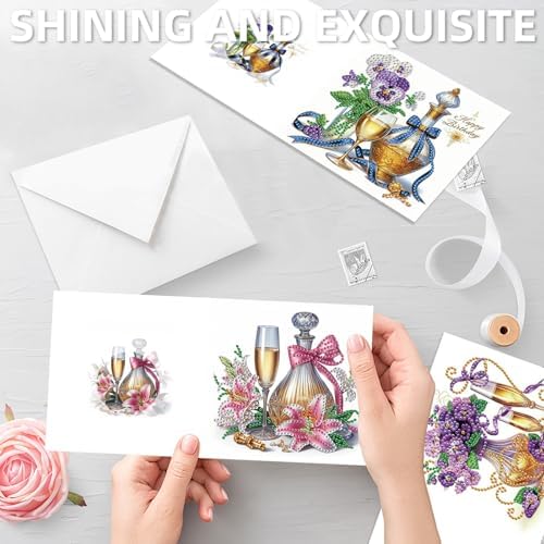 C'eitura 12Pcs Floral Drink Diamond Art Painting Greeting Card Kit with Envelopes, DIY Flower-Themed Beverage Card Making Set for Christmas Birthday Thanksgiving, Creative Handmade Card Craft - Image 5