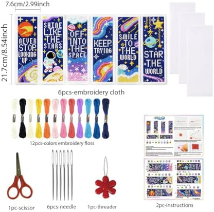 ORIGACH 6 Set Cosmic Space & Quotes Cross Stitch Bookmark Kit - Image 2
