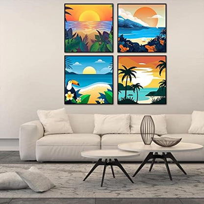 AOSGEDY 4 Pack Paint by Numbers for Adults and Kids Beginner，Landscape-Beach DIY Acrylic Painting Paint by Numbers Kits on Canvas for Kids Ages 4-8-12 Perfect for Home Wall Decor(8x8in) - Image 4