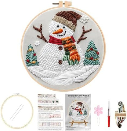 Huacan Embroidery Kits for Adults Beginner DIY Cross Stitch Stamped Christmas Pattern Stitching Sewing Kit 1 Piece 7.8 x 7.8 Inch (Snowman) by Home