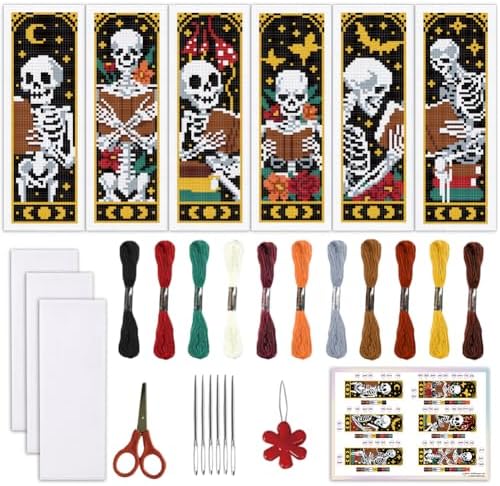 ORIGACH 6 Set Gothic Reading Skeleton Cross Stitch Bookmark Kit by ORIGACH