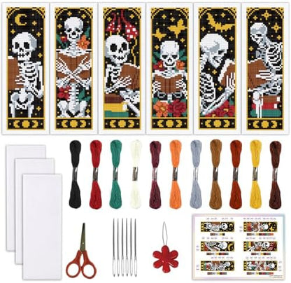 ORIGACH 6 Set Gothic Reading Skeleton Cross Stitch Bookmark Kit by ORIGACH