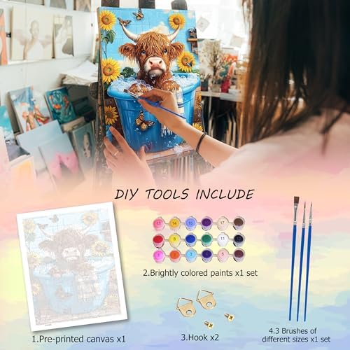 Ycydilirab Cow Paint by Numbers Kit for Adults - Cow Paint by Number Adult,Canvas Paint by Numbers for Adults Wall Art Decor 16×20 Inch - Image 4