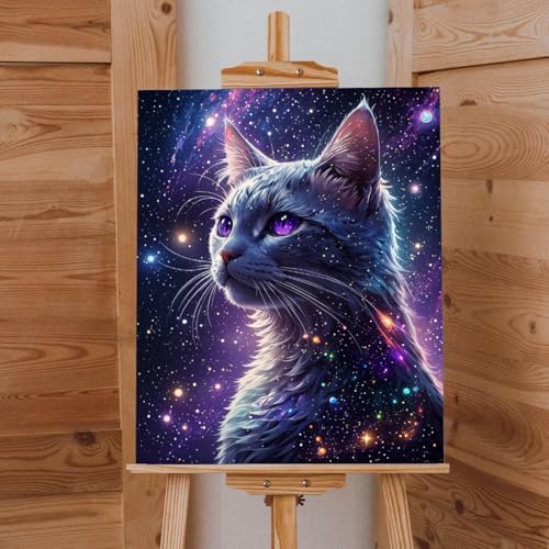 Cat Paint by Numbers Kit for Adults Beginner Starry Night Oil Painting Kit Adult Paint by Number Kits on Canvas DIY Painting Art by Numbers Gifts for Cat Lover Home Wall Decor 16x20 Inch - Image 3