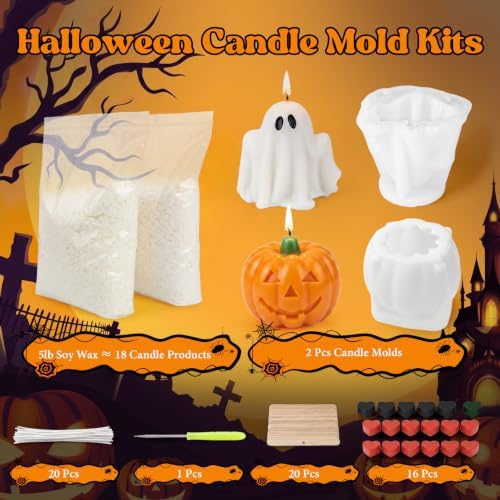 SACATR 5LB Halloween Candle Making Kit with Pumpkin & Ghost Silicone Molds - Image 2
