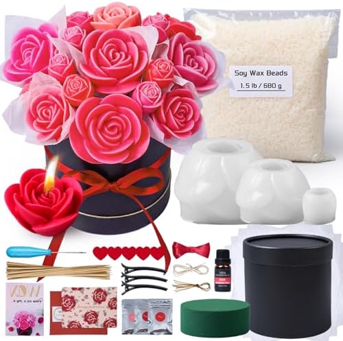 Rose Candle Making Kit with Round Gift Box,DIY Soy Wax Kit(Black) by KDW