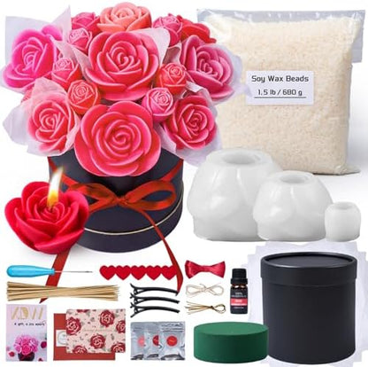 Rose Candle Making Kit with Round Gift Box,DIY Soy Wax Kit(Black) by KDW