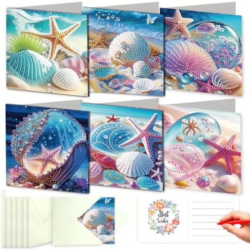 LSQFS 6 Pack Ocean Diamond Art Greeting Cards for Adults,5.9x5.9in by LSQFS