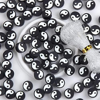 100pcs Black Yin Yang Polymer Clay Spacer Beads for Women Jewelry Making DIY Bracelet Necklace Hair Clip Accessories (Black Yin Yang) by LUBINGSHINE