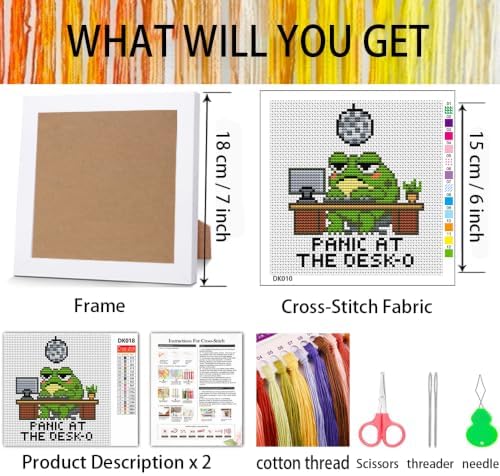 Tiwabb Frog Stamped Cross Stitch Kits for Adults Beginners with Frame - Image 2