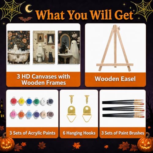 Mandun Halloween Paint by Numbers Kit for Adults, 3 Pack, 7.8x11.8 inch - Image 4