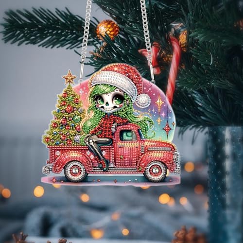 5D DIY Diamond Painting Pendant kit, Coach Christmas Tree Special Handmade Diamond Hanging Decorations, Suitable for Home, Window Decoration, Christmas Birthday Creative Gift Preferred - Image 4