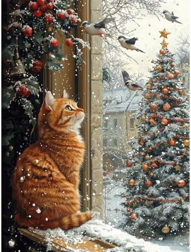 Cat Paint by Numbers Kit for Adults,Winter Painting by Numbers,DIY Acrylic Paint Kit for Adults Beginners Without Frame,Easy Christmas Adult Paint by Number Kits on Canvas for Decor 16x20inch by Canrichshop