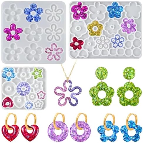 YODOYO Flower Earring Resin Molds, 3pcs Star Heart Pendant Silicone Mold by YODOYO