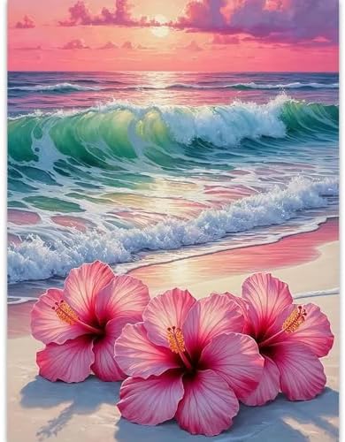 TCDZMYGS Stamped Cross Stitch Kits for Beginners-Flower Beach,12x16in by TCDZMYGS