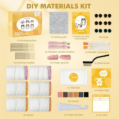 MOREJMTT Needle Felting Kit,6Pieces Cats Making Wool Needle Felting Starter Kit with Instruction,Felting Kits for Beginners Adult,Needle Felting kit Beginner,Wool Felting kit(6 Pack Cats) - Image 3