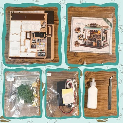 DIY Miniature House Kit, Dollhouse Diorama with LED Lights - Cafe Rure - Image 6