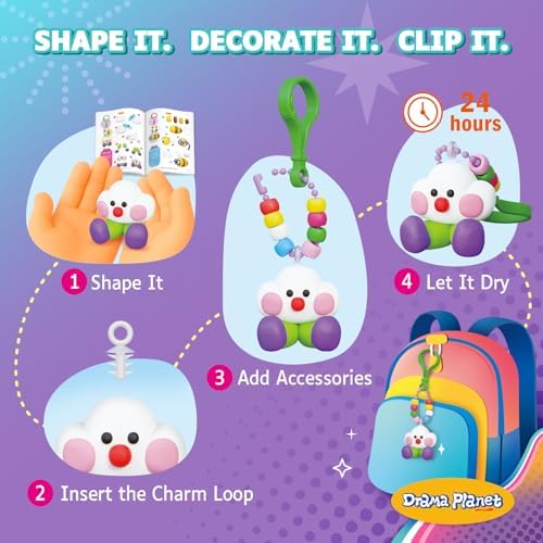 Drama Planet Clay Keychain Craft Kit for Kids, Make 8+ Keychains - Image 3