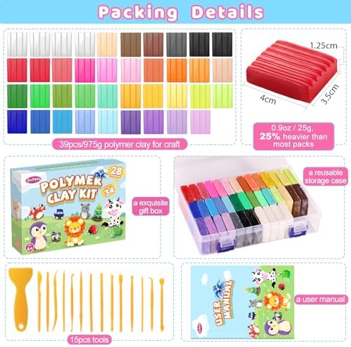Funtopia Polymer Clay Kit, 34 Colors Modeling Clay for Kids Adults - Image 3