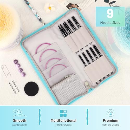 Aeelike 9 Pair Interchangeable Knitting Circular Needles Set 3-8.0mm, Black - Image 2
