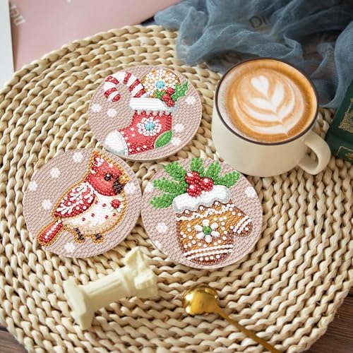 8 Pcs Diamond Art Coasters for Adults, 5D Diamond Painting Coasters Kit with Holder, Easy Christmas Diamond Painting for Beginners, DIY Gem Arts and Crafts Coasters Supplies for Home and Holiday Decor - Image 2