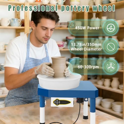 450W 14" Electric Pottery Wheel with LCD Panel Adjustable Speed Foot Pedal,Detachable Basin,Heighten Desk Legs,Clay Toolfor Kids, Adults, Beginners, Home DIY & Professional Pottery Making - Image 2