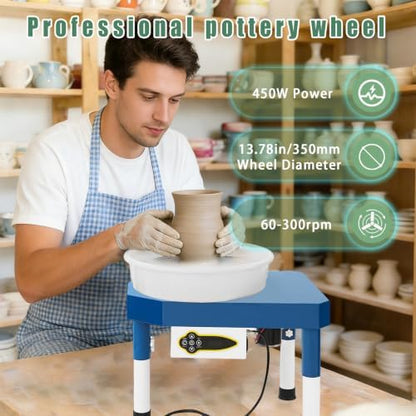 450W 14" Electric Pottery Wheel with LCD Panel Adjustable Speed Foot Pedal,Detachable Basin,Heighten Desk Legs,Clay Toolfor Kids, Adults, Beginners, Home DIY & Professional Pottery Making - Image 2