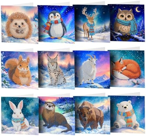 LAKEQUILL DIY Diamond Art Painting Greeting Kit, 12 Pieces, Creative Craft Set，Snow Animals by Unknown