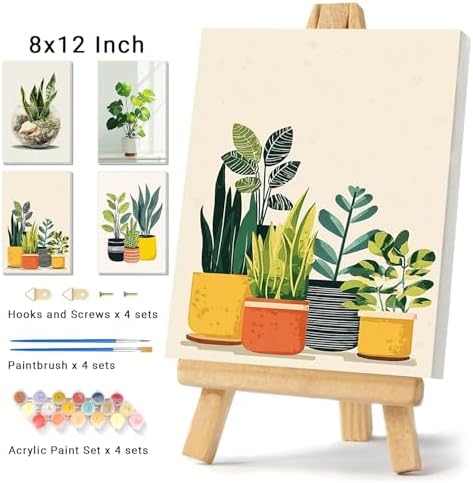 4 Pack Framed Paint By Numbers Kit for Adults Beginner Green Plant Adult Paint By Number Kits on Canvas Plants Painting By Numbers for Adults with Frame Diy Painting Kits for Home Wall Art 8x12 Inch - Image 2