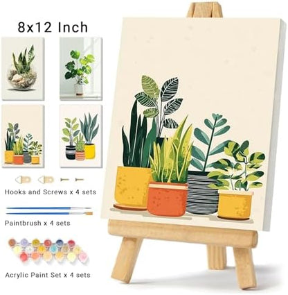 4 Pack Framed Paint By Numbers Kit for Adults Beginner Green Plant Adult Paint By Number Kits on Canvas Plants Painting By Numbers for Adults with Frame Diy Painting Kits for Home Wall Art 8x12 Inch - Image 2