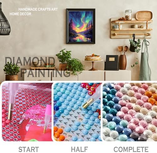 sdfkmlcdl Starry Sky Aurora Diamond Art Kits for Adults, Fantasy Northern Lights Lake Landscape Full Drill Diamond Painting Kits for Adults Beginners, 9.8x11.8 Inch - Image 4