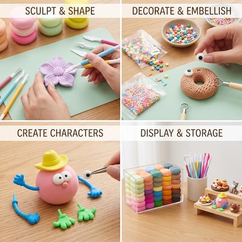 Adult Air Dry Clay,Magic Foam DIY Molding Clay,Set 142 Pieces – 72 Colors Ultra Light Modeling Clay with Tools Accessories and Decorations, Non-Toxic Soft Clay for Crafts DIY Projects and Party - Image 5