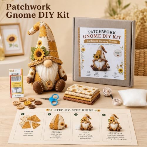 DIY Patchwork Gnome Kit– Create Your Own Adorable Animals,Halloween Christmas GnomeDIY Patchwork Kit,3D Gnome DIY Sewing Project for Adults &Beginners,Handmade Decor Ornament Gift for Craft Lovers - Image 5