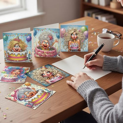 jinglinhh 12pcs Diamond Art Painting Birthday Cake Balloons Woman Greeting Cards with Envelopes, DIY Card Making Kits for Adults, Diamond Art Christmas Cards for Holiday Gifts - Image 7
