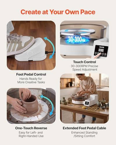 VEVOR Pottery Wheel for Adults, 14" and 11" Turntables, 450W Electric Table Top Pottery Wheel with Foot Pedal, 30-300 RPM Adjustable Speed, Detachable Basin, for Beginners, DIY Clay Art Craft, White - Image 5