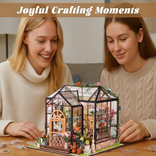Flever DIY Miniature House Kit, Tiny Home Kit with LED Light, Mini House Build Craft Kits for Adults and Teens, Home Decor Creative Gift for Family/Friends (Jenny' s Greenhouse) - Image 6