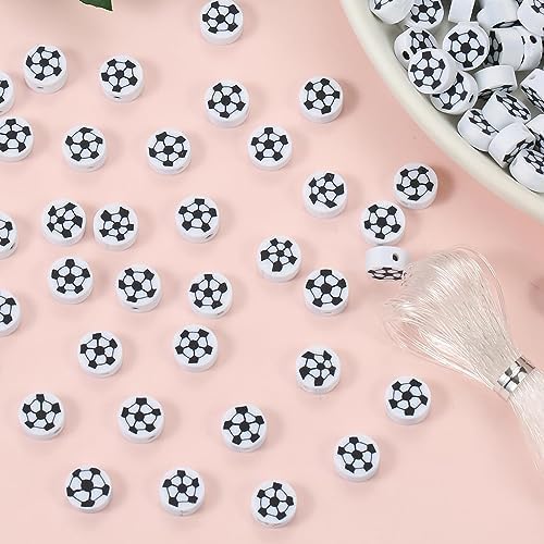 100pcs Sports Polymer Clay Beads Football Beads DIY Jewelry Making for Earring Bracelet Necklace Key Chains Craft Accessories (White Football) - Image 5