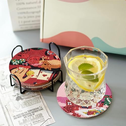 8 Pcs Diamond Art Coasters Kit for Adults Beginners, Poker Diamond Painting Coasters with Holder, 5D Cocktail Gem Art DIY Crafts Diamond Dots for Gift - Image 3