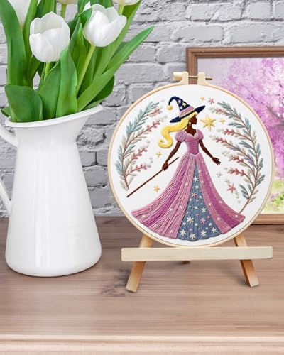 ERKOON Embroidery Kit for Beginners Adult, Cross Stitch Set Include Embroidery Cloth Hoops Threads for Craft Lover Hand Stitch with Embroidery Skill Techniques (Brown Witch) - Image 6