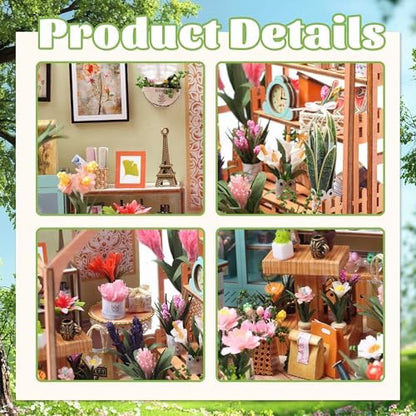 Flever DIY Miniature House Kit, Tiny Home Kit with LED Light, Mini House Build Craft Kits for Adults and Teens, Home Decor Creative Gift for Family/Friends (Jenny' s Greenhouse) - Image 3