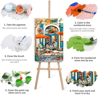 Lxmsja Street Café Paint by Numbers Kit for Adults, Street Scenes Acrylic Paint by Numbers for Adults Beginner, DIY Craft Supplies Oil Painting Kits for Home Wall Decor 8x12 inch (Framed) - Image 7