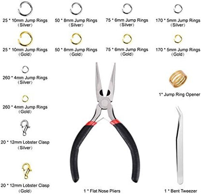 Paxcoo 1200Pcs Open Jump Rings and Lobster Clasps Jewelry Findings Kit with Pliers for Jewelry Making (Silver and Gold) - Image 2