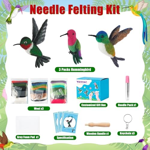 WATINC Needle Felting Kit - 3 Set Unique Different Cute Doll Wool Felt Needle Tools Foam Pad Instruction, DIY Home Decoration Craft Party Supplies for Art Work Starter Beginners (Hummingbird) - Image 2