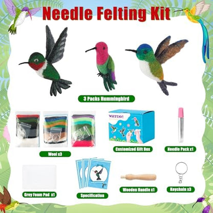 WATINC Needle Felting Kit - 3 Set Unique Different Cute Doll Wool Felt Needle Tools Foam Pad Instruction, DIY Home Decoration Craft Party Supplies for Art Work Starter Beginners (Hummingbird) - Image 2