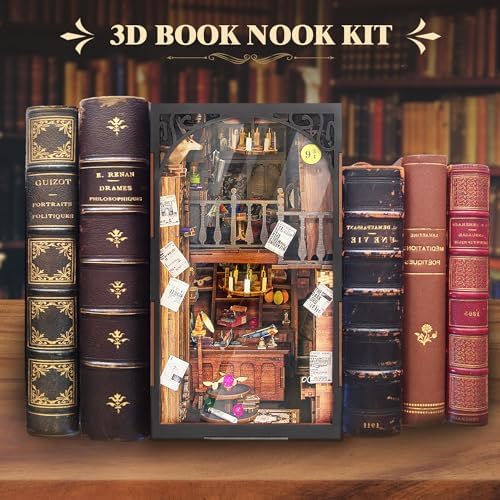 DIY Book Nook Kit, 3D Wooden Puzzle Miniature Booknook Bookend Bookshelf Decor with LED Light, Dust Cover, Book Nook Kits for Adults Teen Ideas - Image 7