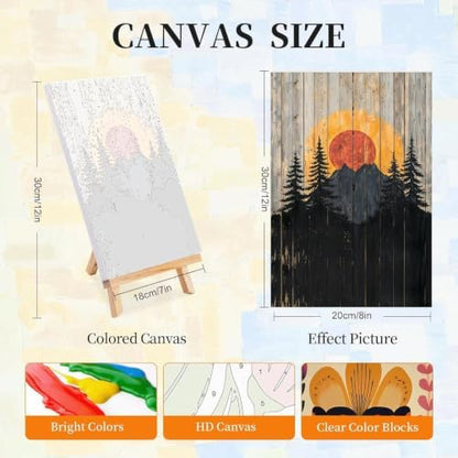 4 Pack Framed Paint by Numbers Kit for Adults with Wooden Easel - Sunset Landscape Paint by Numbers with Frame for Beginners, Adult Paint by Number Kits Framed Canvas for Home Decor Gift 8x12 Inch - Image 2