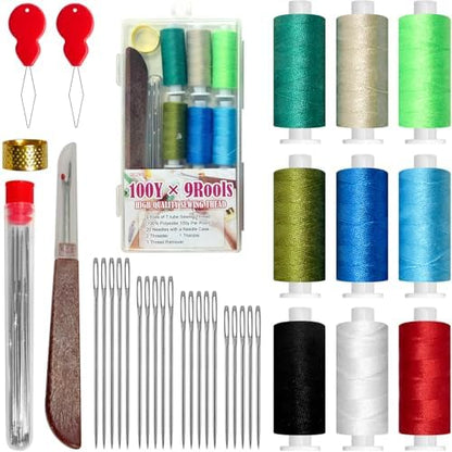 40Pcs Big Eye Steel Sewing Needle Kit,Sewing Tool Set, Threader and Needle Repair Kit Stainless 25 Steel Needles for Hand Sewing by QCZKB
