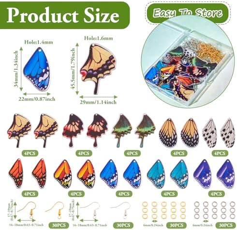 FASHEWELRY 40Pcs Acrylic Butterfly Wings Charms Fairy Wings Earring Charms Dragonfly Wings Pendants with 120Pcs Earring Hooks & Jump Rings for Crafts Jewelry Making - Image 5