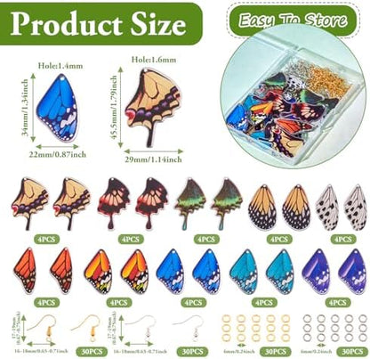FASHEWELRY 40Pcs Acrylic Butterfly Wings Charms Fairy Wings Earring Charms Dragonfly Wings Pendants with 120Pcs Earring Hooks & Jump Rings for Crafts Jewelry Making - Image 5
